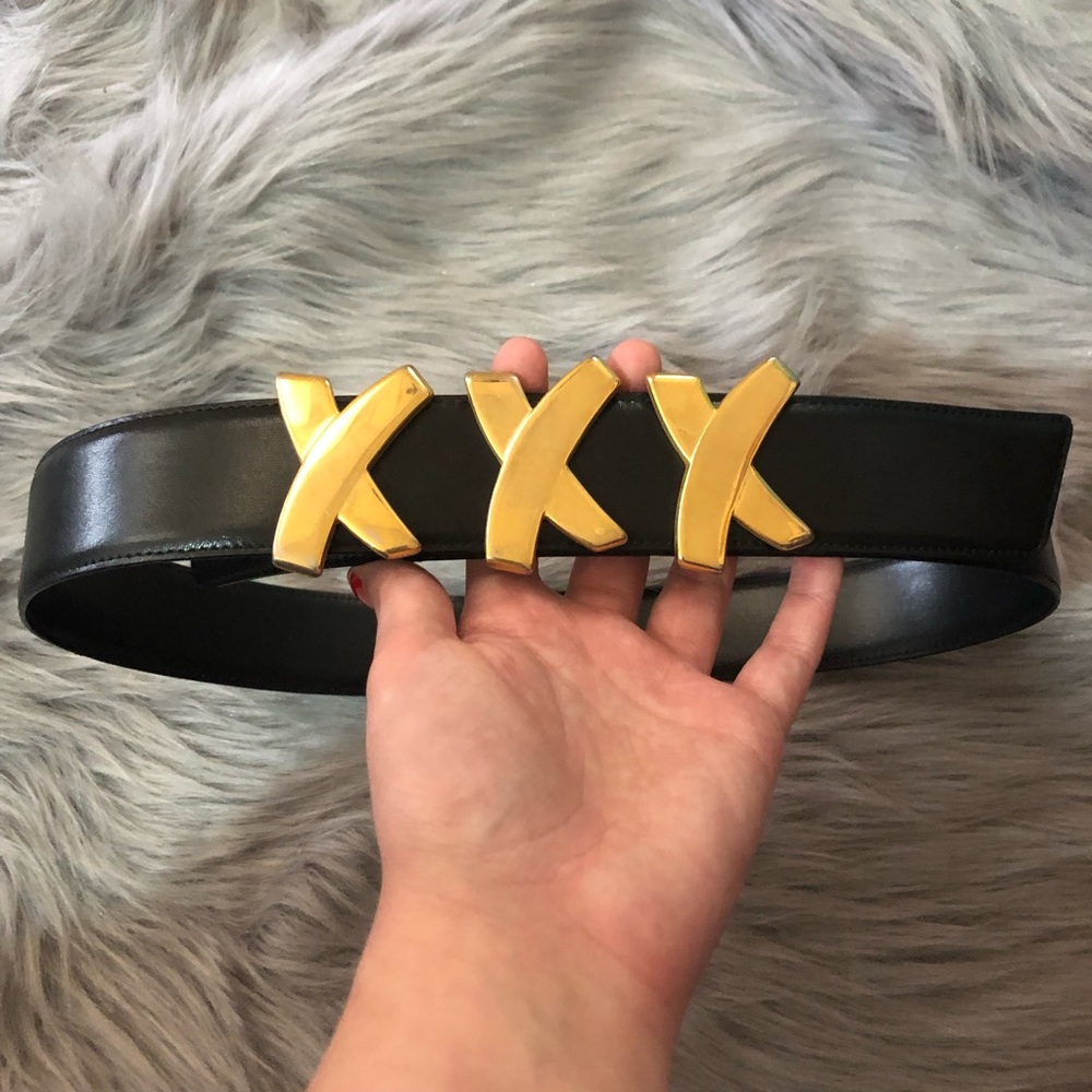 Paloma Picasso Black Leather Gold XXX Fashion Belt
